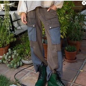 POL Brown and Blue Cargo Joggers